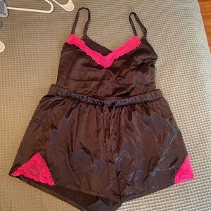 Torrid Black Chemise with Pink Lace Accents